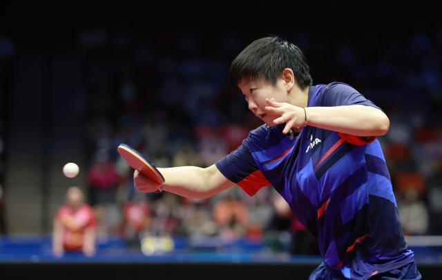 (251112) -- MACAO, Nov. 12, 2025 (Xinhua) -- Sun Yingsha hits a return during the table tennis women's singles round of 16 match between Sun Yingsha of Hebei and Wang Xiaotong of Shandong at China's 15th National Games in Macao, south China, Nov. 12, 2025. (Xinhua/Liang Xu)