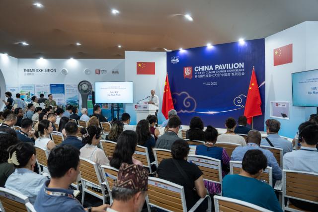 (251114) -- BELEM(BRAZIL), Nov. 14, 2025 (Xinhua) -- Mark Watts, Executive director of C40 Cities Climate Leadership Group, speaks at a high-level side event during the COP30 in Belem, Brazil, Nov. 12, 2025. A high-level side event on innovation and green development was held here on Wednesday during the COP30 to share expertise and experience in green transition. Representatives from UN agencies, international organizations, governments, and financial and research institutions attended the event. (Xinhua/Wang Tiancong)