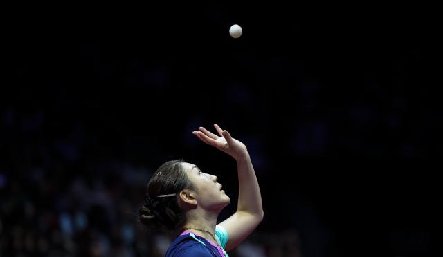 (251116) -- MACAO, Nov. 16, 2025 (Xinhua) -- Chen Meng is seen during the women's singles bronze medal match of table tennis between Zhu Yuling of Macao and Chen Meng of Shandong at China's 15th National Games in Macao, south China, Nov. 16, 2025. (Xinhua/Chen Bin)