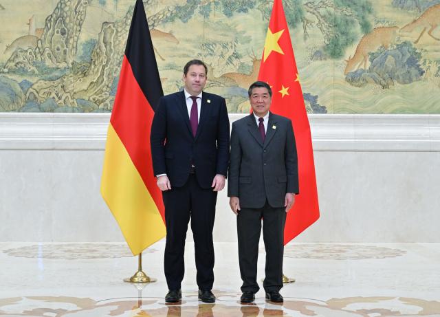 (251117) -- BEIJING, Nov. 17, 2025 (Xinhua) -- Chinese Vice Premier He Lifeng co-chairs the fourth China-Germany High-Level Financial Dialogue with German Vice Chancellor and Federal Minister of Finance Lars Klingbeil in Beijing, capital of China, Nov. 17, 2025. He Lifeng was China's lead person in the dialogue, while Klingbeil was Germany's lead person. (Xinhua/Dai Tianfang)