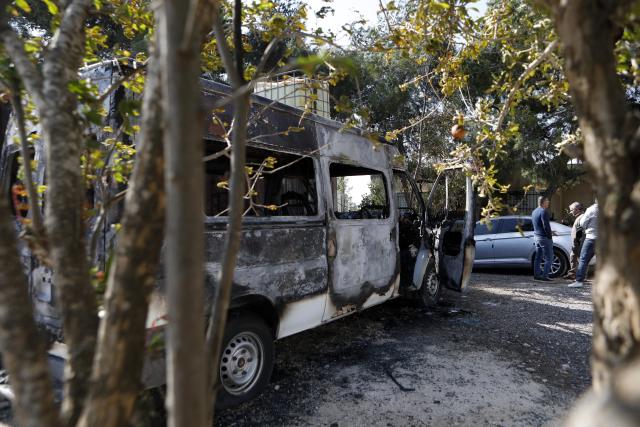 (251118) -- BETHLEHEM, Nov. 18, 2025 (Xinhua) -- A burned vehicle is seen in Al-Jaba village, West Bank city of Bethlehem, on Nov. 18, 2025. According to the official WAFA news agency, Israeli settlers on Monday evening torched several homes and vehicles in Al-Jaba village. (Photo by Mamoun Wazwaz/Xinhua)