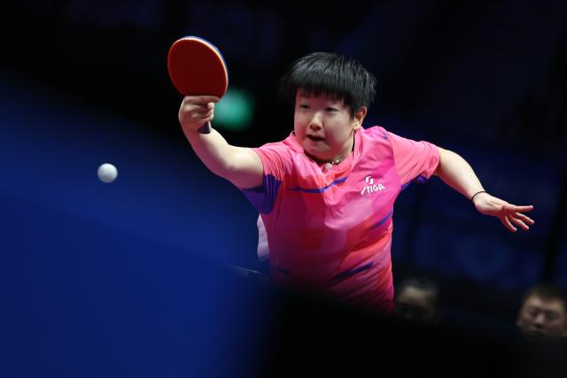 (251119) -- MACAO, Nov. 19, 2025 (Xinhua) -- Sun Yingsha of Hebei hits a return in the match against Fan Siqi of Shandong during the second match of women's team final of table tennis between Hebei and Shandong at China's 15th National Games in Macao, south China, Nov. 19, 2025. (Xinhua/Liu Xu)