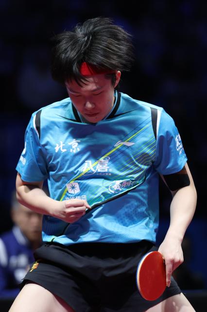 (251120) -- MACAO, Nov. 20, 2025 (Xinhua) -- Wang Chuqin of Beijing celebrates scoring in the match against Fan Zhendong of Shanghai during the men's team final of table tennis between Beijing and Shanghai at China's 15th National Games in Macao, south China, Nov. 20, 2025. (Xinhua/Liu Xu)