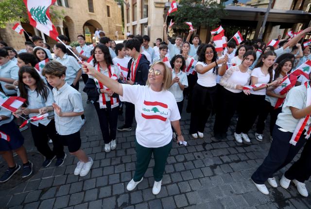 (251120) -- BEIRUT, Nov. 20, 2025 (Xinhua) -- People participate in a celebration event for Lebanon's upcoming Independence Day in downtown Beirut, Lebanon, Nov. 20, 2025. Lebanon's Independence Day falls on Nov. 22. (Xinhua/Bilal Jawich)