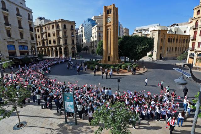 (251120) -- BEIRUT, Nov. 20, 2025 (Xinhua) -- People participate in a celebration event for Lebanon's upcoming Independence Day in downtown Beirut, Lebanon, Nov. 20, 2025. Lebanon's Independence Day falls on Nov. 22. (Xinhua/Bilal Jawich)