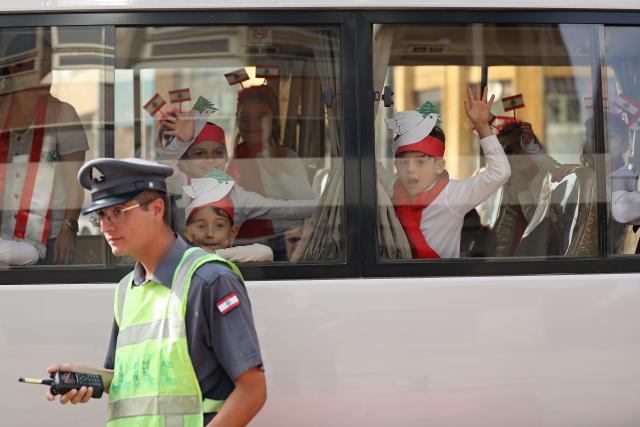 (251120) -- BEIRUT, Nov. 20, 2025 (Xinhua) -- Children participate in a celebration event for Lebanon's upcoming Independence Day in downtown Beirut, Lebanon, Nov. 20, 2025. Lebanon's Independence Day falls on Nov. 22. (Xinhua/Bilal Jawich)