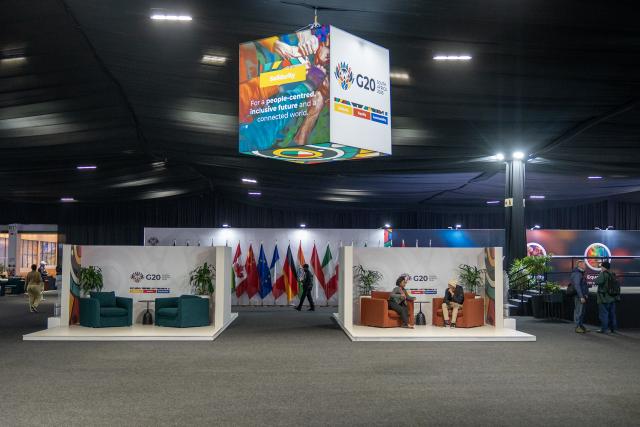 (251121) -- JOHANNESBURG, Nov. 21, 2025 (Xinhua) -- This photo taken on Nov. 17, 2025 shows a scene of the venue for the 20th Group of 20 (G20) Summit in Johannesburg, South Africa. The 20th Group of 20 (G20) Summit will be held in Johannesburg from Nov. 22 to 23. (Photo by Shiraaz Mohamed/Xinhua)