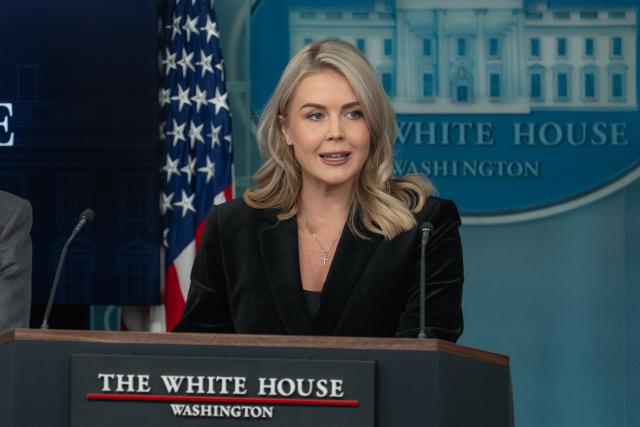 (251121) -- WASHINGTON, Nov. 21, 2025 (Xinhua) -- White House Press Secretary Karoline Leavitt speaks during a daily press briefing at the White House in Washington, D.C., the United States, Nov. 20, 2025.
  U.S. Army Secretary Daniel Driscoll was "very optimistic" after meeting with Ukrainian President Volodymyr Zelensky in Kiev on Thursday to discuss a new U.S. peace plan, according to Leavitt. (Xinhua/Hu Yousong)