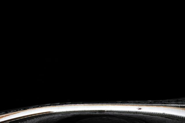 (251122) -- CORTINA D'AMPEZZO, Nov. 22, 2025 (Xinhua) -- Rasmus Vestergaard Johansen of Denmark competes during the ISBF World Cup Skeleton Mixed Team match in Cortina D'Ampezzo, Italy, Nov. 21, 2025. (Xinhua/Li Jing)