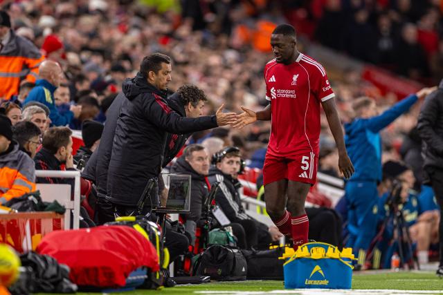 (251123) -- LONDON, Nov. 23, 2025 (Xinhua) -- Liverpool's Ibrahima Konate (R) walks to the bench after being substituted during the English Premier League match between Liverpool FC and Nottingham Forest FC in Liverpool, Britain, on Nov. 22, 2025. (Xinhua)
FOR EDITORIAL USE ONLY. NOT FOR SALE FOR MARKETING OR ADVERTISING CAMPAIGNS. NO USE WITH UNAUTHORIZED AUDIO, VIDEO, DATA, FIXTURE LISTS, CLUB/LEAGUE LOGOS OR "LIVE" SERVICES. ONLINE IN-MATCH USE LIMITED TO 45 IMAGES, NO VIDEO EMULATION. NO USE IN BETTING, GAMES OR SINGLE CLUB/LEAGUE/PLAYER PUBLICATIONS.