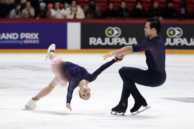 (251123) -- HELSINKI, Nov. 23, 2025 (Xinhua) -- Minerva Fabienne Hase (L)/Nikita Volodin of Germany compete during the pairs free skating at the ISU Grand Prix of Figure Skating event Finlandia Trophy 2025 in Helsinki, Finland, Nov. 22, 2025. (Photo by Matti Matikainen/Xinhua)