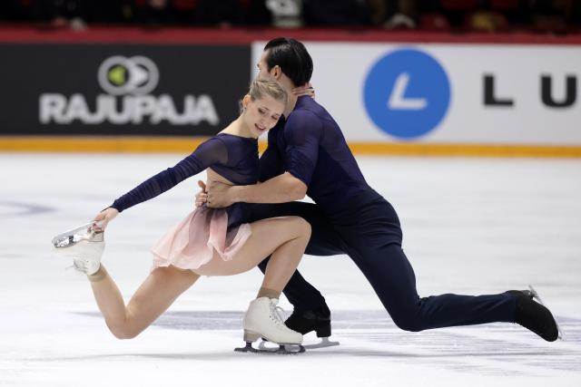 (251123) -- HELSINKI, Nov. 23, 2025 (Xinhua) -- Minerva Fabienne Hase (L)/Nikita Volodin of Germany compete during the pairs free skating at the ISU Grand Prix of Figure Skating event Finlandia Trophy 2025 in Helsinki, Finland, Nov. 22, 2025. (Photo by Matti Matikainen/Xinhua)