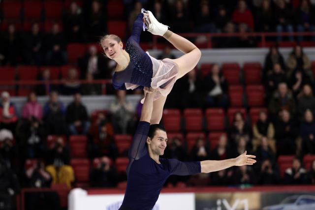 (251123) -- HELSINKI, Nov. 23, 2025 (Xinhua) -- Minerva Fabienne Hase (top)/Nikita Volodin of Germany compete during the pairs free skating at the ISU Grand Prix of Figure Skating event Finlandia Trophy 2025 in Helsinki, Finland, Nov. 22, 2025. (Photo by Matti Matikainen/Xinhua)