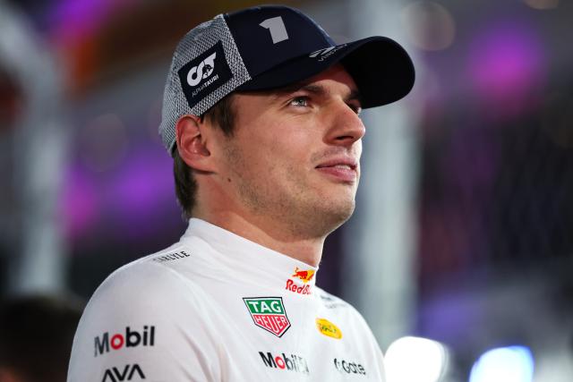 (251123) -- LAS VEGAS, Nov. 23, 2025 (Xinhua) -- Red Bull's Dutch driver Max Verstappen reacts on the grid before the 2025 Formula One U.S. Grand Prix at Las Vegas Circuit, in Las Vegas, the United States, Nov. 22, 2025. (Photo by Qian Jun/Xinhua)