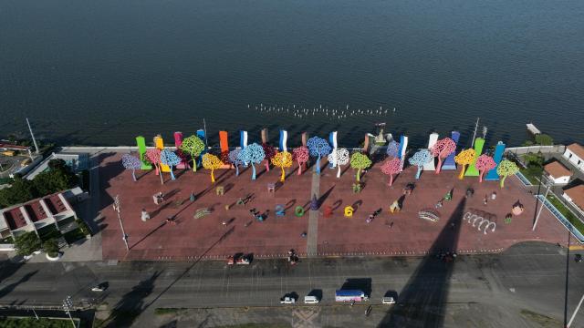 (251123) -- MANAGUA, Nov. 23, 2025 (Xinhua) -- This aerial drone photo taken on Nov. 17, 2025 shows the Plaza Nicaragua in Managua, Nicaragua. (Xinhua/Li Mengxin)