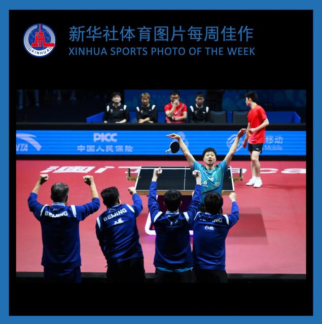 (251124) -- BEIJING, Nov. 24, 2025 (Xinhua) -- XINHUA SPORTS PHOTO OF THE WEEK (from Nov. 17 to Nov. 23, 2025) TRANSMITTED on Nov. 24, 2025. Ma Long of Beijing celebrates in the match against Zhou Kai of Shanghai during the men's team final of table tennis between Beijing and Shanghai at China's 15th National Games in Macao, south China, Nov. 20, 2025. (Xinhua/Cheong Kam Ka)