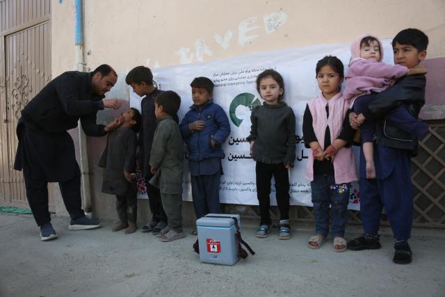 (251124) -- KABUL, Nov. 24, 2025 (Xinhua) -- A health worker gives oral polio vaccine drops to a child during a vaccination campaign in Kabul, Afghanistan, Nov. 24, 2025. Afghanistan's Ministry of Public Health launched the fourth sub-national polio vaccination campaign of 2025 on Monday in a bid to guard around 7.4 million children against paralysis. (Photo by Saifurahman Safi/Xinhua)