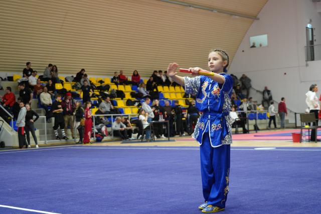 (251124) -- FOT, Nov. 24, 2025 (Xinhua) -- Adelaida Arutyunjan competes in the 2025 Hungarian Wushu Championships in Fot, a small town in the Budapest region, Hungary, on Nov. 22, 2025. TO GO WITH "Wushu passion sweeps Budapest at Hungarian Championships" (Xinhua/Chen Hao)