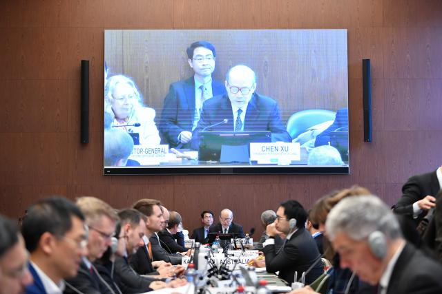 (251127) -- GENEVA, Nov. 27, 2025 (Xinhua) -- Chen Xu (C), China's permanent representative to the UN Office at Geneva and other international organizations in Switzerland, speaks during a high-level dialogue on AI governance entitled "Geneva Dialogue: Solidarity for AI Governance" at the Palais des Nations in Geneva, Switzerland, Nov. 25, 2025. The Permanent Mission of China in Geneva, together with the permanent missions of Pakistan and Zambia, has convened a high-level dialogue on AI governance entitled "Geneva Dialogue: Solidarity for AI Governance" at the Palais des Nations, home to the United Nations Office at Geneva, on Tuesday. (Xinhua/Lian Yi)