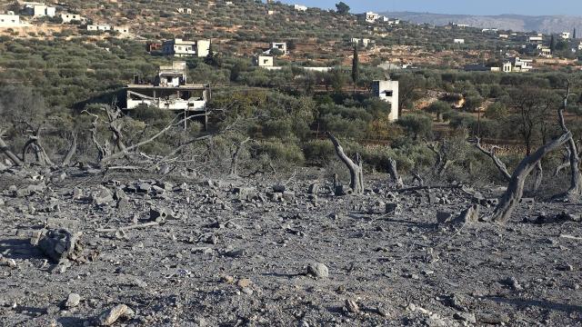 (251127) -- BEIJING, Nov. 27, 2025 (Xinhua) -- Debris and damaged structures are seen at the site of an explosion in Kafr Takharim, Idlib province of Syria, Nov. 26, 2025. At least five civilians were killed on Wednesday when an explosion struck an ammunition depot in the town of Kafr Takharim in the western countryside of Idlib province, according to a monitoring group and first responders. (Str/Xinhua)