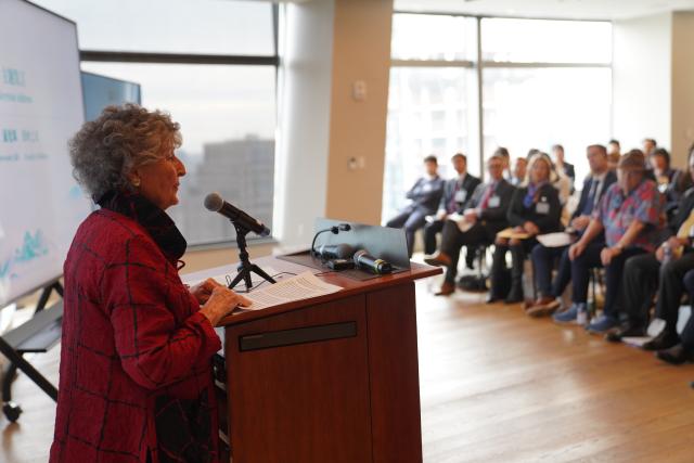 (251128) -- NEW YORK, Nov. 28, 2025 (Xinhua) -- Priscilla Brewster Gill, a member of the "Friends of Kuliang," shares the story of her family with Kuliang at the 2025 Kuliang Forum in New York, the United States, on Nov. 25, 2025. TO GO WITH "Feature: Younger generations inject new vigor into traditional China-U.S. friendship" (Xinhua/Zhang Fengguo)