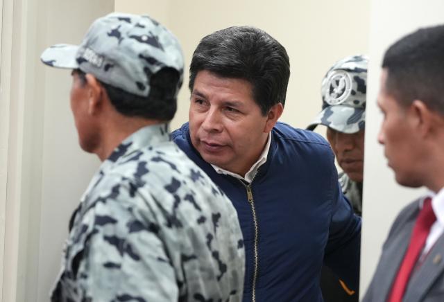 (251128) -- LIMA, Nov. 28, 2025 (Xinhua) -- Former Peruvian President Pedro Castillo arrives for the trial against him in Lima, Peru, Nov. 27, 2025. Castillo was sentenced Thursday to 11 years, five months and 15 days in prison on charges of rebellion and conspiracy stemming from his failed attempt to dissolve the Congress in December 2022. (Str/Xinhua)