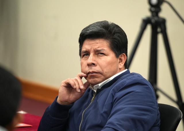 (251128) -- LIMA, Nov. 28, 2025 (Xinhua) -- Former Peruvian President Pedro Castillo attends the trial against him in Lima, Peru, Nov. 27, 2025. Castillo was sentenced Thursday to 11 years, five months and 15 days in prison on charges of rebellion and conspiracy stemming from his failed attempt to dissolve the Congress in December 2022. (Str/Xinhua)