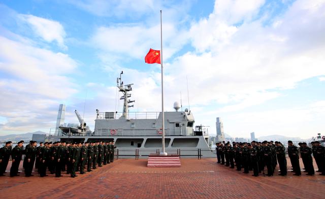 (251129) -- HONG KONG, Nov. 29, 2025 (Xinhua) -- A memorial service is held by the Hong Kong Garrison of the Chinese People's Liberation Army to mourn for victims of the residential building fire in Hong Kong, south China, Nov. 29, 2025. (Hong Kong Garrison of the Chinese People's Liberation Army/Handout via Xinhua)