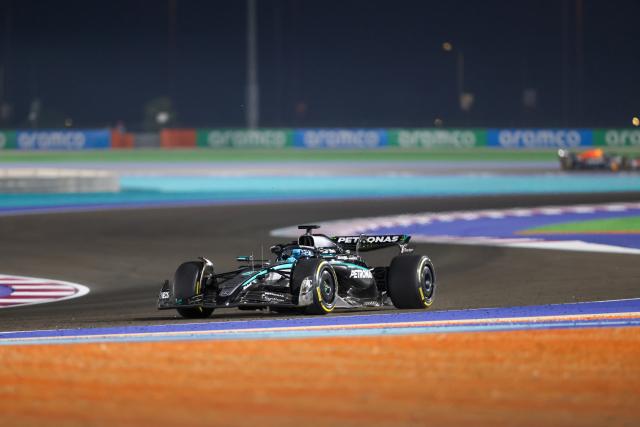 (251130) -- DOHA, Nov. 30, 2025 (Xinhua) -- Mercedes' British Driver George Russell competes during the Sprint race of the Formula One Qatar Grand Prix at the Lusail International Circuit in Doha, Qatar, on Nov. 29, 2025. (Photo by Li Chao/Xinhua)