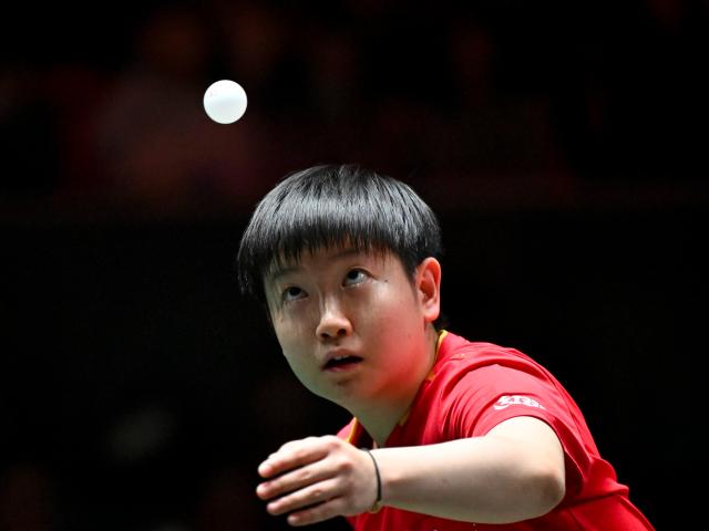 (251201) -- CHENGDU, Dec. 1, 2025 (Xinhua) -- Sun Yingsha of China competes in the women's singles match against Mariam Alhodaby of Egypt during the stage 1 group match between China and Egypt at the ITTF Mixed Team World Cup 2025 in Chengdu, southwest China's Sichuan Province, Dec. 1, 2025. (Xinhua/Xu Bingjie)