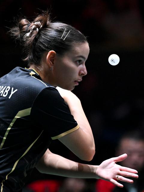 (251201) -- CHENGDU, Dec. 1, 2025 (Xinhua) -- Mariam Alhodaby of Egypt competes in the women's singles match against Sun Yingsha of China during the stage 1 group match between China and Egypt at the ITTF Mixed Team World Cup 2025 in Chengdu, southwest China's Sichuan Province, Dec. 1, 2025. (Xinhua/Xu Bingjie)