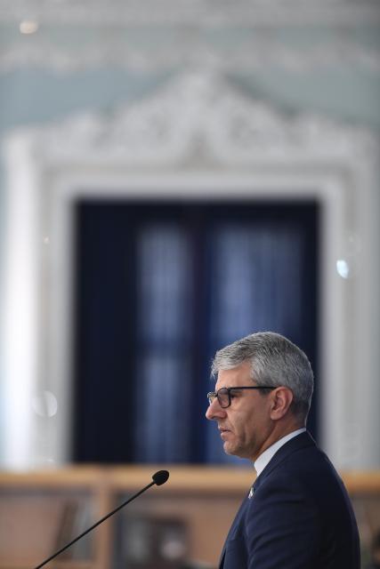 (251201) -- TEHRAN, Dec. 1, 2025 (Xinhua) -- Iranian Foreign Ministry spokesman Esmaeil Baghaei attends a press conference in Tehran, Iran, Dec 1, 2025. Baghaei said on Monday the United States has become the "biggest threat" to international peace and security due to its recent behaviors towards other countries. (Xinhua/Shadati)