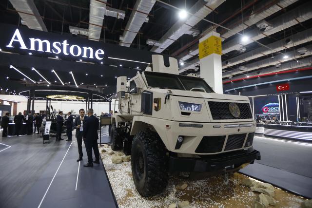 (251202) -- CAIRO, Dec. 2, 2025 (Xinhua) -- Military equipment is displayed at the Egypt Defense Expo in Cairo, Egypt, on Dec. 1, 2025. The four-day Egypt Defense Expo, being held at the Egypt International Exhibition Centre, features over 400 defense and security companies displaying the latest military technology, equipment and systems across land, sea and air domains, and attracts military personnel, government officials, international delegations and industry professionals. (Xinhua/Ahmed Gomaa)