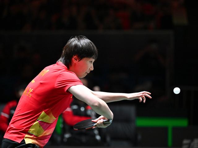 (251202) -- CHENGDU, Dec. 2, 2025 (Xinhua) -- Wang Manyu of China competes in the women's singles match against Daniela Ortega of Chile during the stage 1 group match between China and Chile at the ITTF Mixed Team World Cup 2025 in Chengdu, southwest China's Sichuan Province, Dec. 2, 2025. (Xinhua/Xu Bingjie)