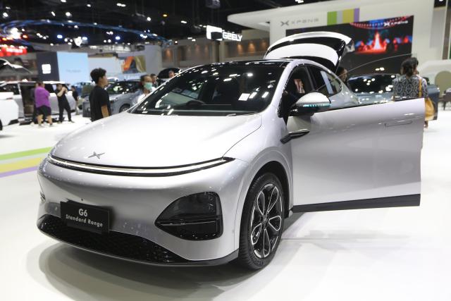 (251202) -- BANGKOK, Dec. 2, 2025 (Xinhua) -- This photo taken on Dec. 2, 2025 shows an electric car from Chinese carmaker Xpeng at the 42nd Thailand International Motor Expo in Bangkok, Thailand. (Xinhua/Rachen Sageamsak)