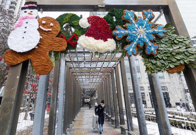 (251204) -- TORONTO, Dec. 4, 2025 (Xinhua) -- A floral installation is on display during the Fleurs de Villes NOËL event in Toronto, Canada, on Dec. 3, 2025. Featuring 25 floral installations created by local florists, this annual event kicked off here on Wednesday and will last until Dec. 7 this year. (Photo by Zou Zheng/Xinhua)