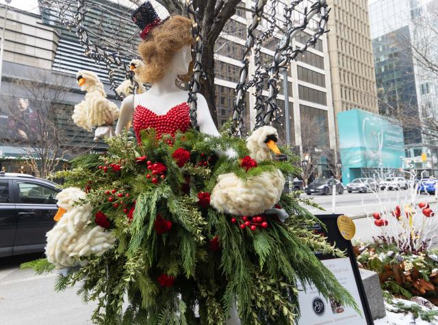 (251204) -- TORONTO, Dec. 4, 2025 (Xinhua) -- A floral installation is on display during the Fleurs de Villes NOËL event in Toronto, Canada, on Dec. 3, 2025. Featuring 25 floral installations created by local florists, this annual event kicked off here on Wednesday and will last until Dec. 7 this year. (Photo by Zou Zheng/Xinhua)