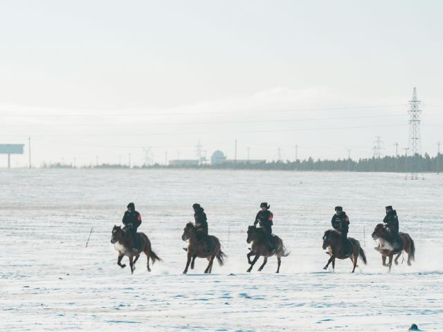 (251204) -- HULUN BUIR, Dec. 4, 2025 (Xinhua) -- Policemen of the "Gyrfalcon" mounted police team conduct training activities on snow-covered Chenbarhu Banner Grassland in Hulun Buir, north China's Inner Mongolia Autonomous Region, Dec. 2, 2025.
  Deep in the snow-shrouded grassland in Chenbarhu Banner, a row of mounted police patrol on horseback, grappling with gusts and snow. They carry out security guard patrols and management on the vast grassland across an area of 18,600 square kilometers. Equipped with well-trained horses, each of which has undergone more than six months of systematic training, the police team stands as a "symbol of safety" on the grassland, safeguarding local herdsmen all year round.
  The "Gyrfalcon" mounted police team, which was founded in 2015, is the first of its kind in Hulun Buir. Over the past decade, police officers of the team have been dedicating themselves to working under harsh conditions in the northern borderland of China. Whether braving intense ultraviolet rays in summer or carrying out special training on the snowfields with temperatures reaching minus 40 degrees Celsius in winter, the team has never hesitated to perform its duties.
  Apart from routine patrols and training, the team has also contributed to the safety of local schools, directing the traffic and escorting pupils through snow-covered streets.
  To date, the team's total patrol mileage has exceeded 140,000 kilometers and it has helped nearly 700 residents out of danger. From the grasslands to nearby towns, the "Gyrfalcon" mounted police team is the loyal guardian of local people and land. (Xinhua/Darhan)
