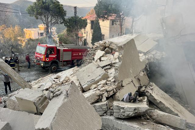 (251204) -- JBAA, Dec. 4, 2025 (Xinhua) -- Photo taken on Dec. 4, 2025 shows buildings destroyed by Israeli airstrikes in the town of Jbaa, south Lebanon. Israeli airstrikes targeted buildings in four towns in southern Lebanon on Thursday afternoon, Lebanon's official National News Agency reported. According to a Lebanese army intelligence source, four buildings were destroyed and around 20 nearby homes were damaged. (Photo by Ali Hashisho/Xinhua)