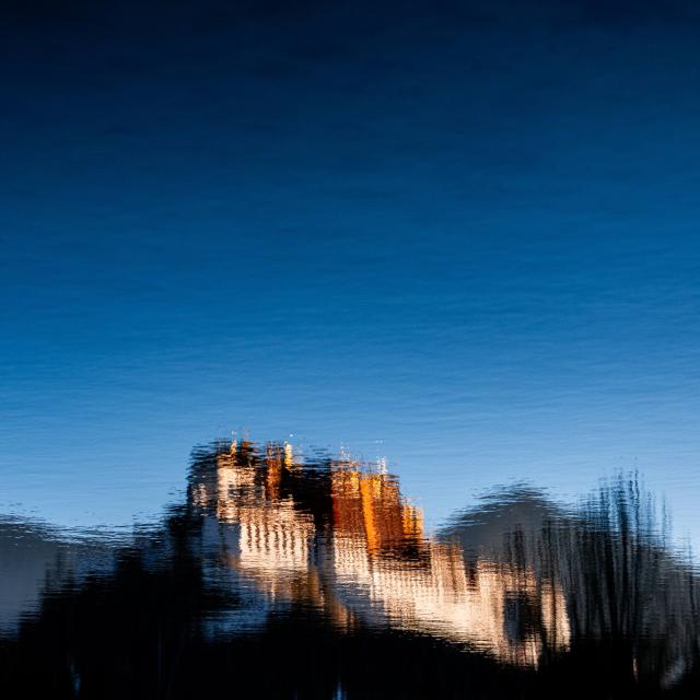 (251205) -- LHASA, Dec. 5, 2025 (Xinhua) -- This photo taken on Dec. 5, 2025 shows the water reflection of Potala Palace in the morning light in Lhasa, southwest China's Xizang Autonomous Region. Built by Tibetan King Songtsa Gambo in the seventh century, the Potala Palace, a landmark building of Xizang, was included on the UNESCO World Heritage List in 1994. (Xinhua/Tenzin Nyida)