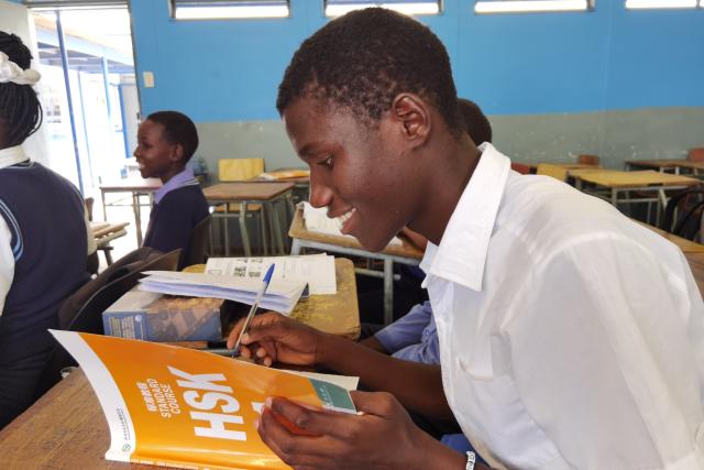 (251205) -- WINDHOEK, Dec. 5, 2025 (Xinhua) -- Learners attend a Chinese class at a school in Windhoek, Namibia, Nov. 20, 2025. TO GO WITH "Feature: Young teacher crosses continents to inspire Chinese learners in Namibia" (Photo by Ndalimpinga Iita/Xinhua)