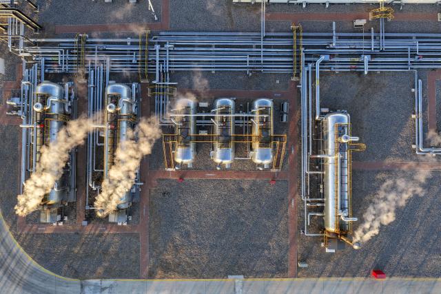 (251205) -- DAQING, Dec. 5, 2025 (Xinhua) -- An aerial drone photo shows a view of a national-level demonstration zone of continental shale oil of Daqing Oilfield in Daqing, northeast China's Heilongjiang Province, Dec. 4, 2025. Daqing Oilfield, one of China's largest energy production bases, announced Friday that the yearly output of the shale oil in the demonstration zone has exceeded one million tonnes. (Xinhua/Wang Song)