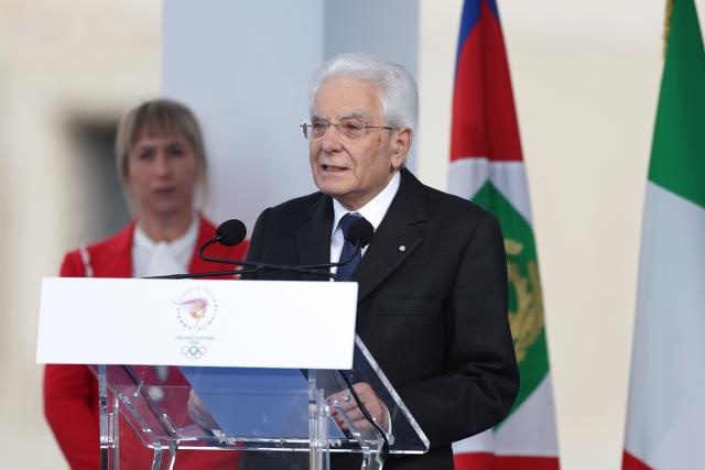 (251205) -- ROME, Dec. 5, 2025 (Xinhua) -- Italian President Sergio Mattarella speaks during the cauldron lighting ceremony of the 2026 Milan-Cortina Olympic Winter Games at the Quirinale Palace in Rome, Italy, Dec. 5, 2025. (Xinhua/Li Jing)