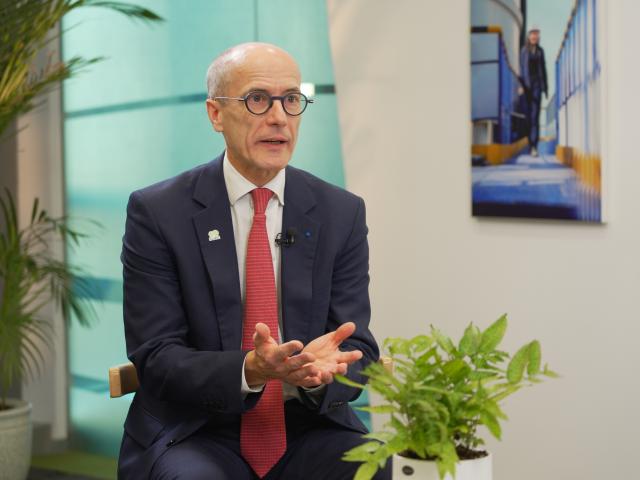 (251205) -- BEIJING, Dec. 5, 2025 (Xinhua) -- Xavier Girre, CEO of environmental firm SUEZ, speaks during an interview with Xinhua in Beijing, capital of China, Dec. 4, 2025. TO GO WITH: "Interview: French firm SUEZ vows long-term commitment to China's green development" (Xinhua/Guo Peiran)