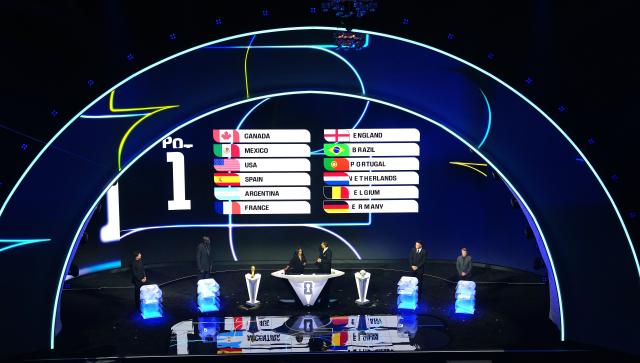 (251206) -- WASHINGTON D.C., Dec. 6, 2025 (Xinhua) -- Photo taken on Dec. 5, 2025 shows the general view of the stage during the FIFA World Cup 2026 Final Draw at the Kennedy Center in Washington D.C., the United States. (Xinhua/Wu Xiaoling)