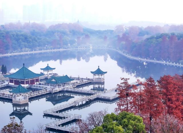 (251206) -- BEIJING, Dec. 6, 2025 (Xinhua) -- A drone photo taken on Dec. 6, 2025 shows the winter scenery of Donghu Lake in Wuhan, central China's Hubei Province. (Photo by Zhao Jun/Xinhua)