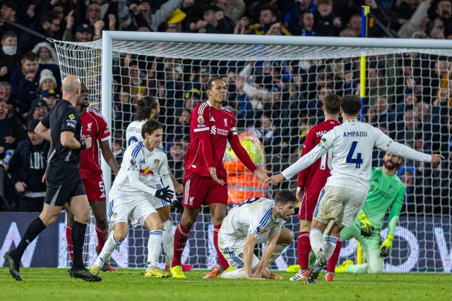 (251207) --  LEEDS, Dec. 7, 2025 (Xinhua) -- Liverpool's captain Virgil van Dijk reacts after Leeds United scores the equalising goal during the English Premier League match between Leeds United and Liverpool in Leeds, Britain, on Dec. 6, 2025. (Xinhua)
FOR EDITORIAL USE ONLY. NOT FOR SALE FOR MARKETING OR ADVERTISING CAMPAIGNS. NO USE WITH UNAUTHORIZED AUDIO, VIDEO, DATA, FIXTURE LISTS, CLUB/LEAGUE LOGOS OR "LIVE" SERVICES. ONLINE IN-MATCH USE LIMITED TO 45 IMAGES, NO VIDEO EMULATION. NO USE IN BETTING, GAMES OR SINGLE CLUB/LEAGUE/PLAYER PUBLICATIONS.