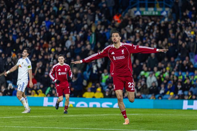 (251207) --  LEEDS, Dec. 7, 2025 (Xinhua) -- Liverpool's Hugo Ekitike celebrates after scoring during the English Premier League match between Leeds United and Liverpool in Leeds, Britain, on Dec. 6, 2025. (Xinhua)
FOR EDITORIAL USE ONLY. NOT FOR SALE FOR MARKETING OR ADVERTISING CAMPAIGNS. NO USE WITH UNAUTHORIZED AUDIO, VIDEO, DATA, FIXTURE LISTS, CLUB/LEAGUE LOGOS OR "LIVE" SERVICES. ONLINE IN-MATCH USE LIMITED TO 45 IMAGES, NO VIDEO EMULATION. NO USE IN BETTING, GAMES OR SINGLE CLUB/LEAGUE/PLAYER PUBLICATIONS.