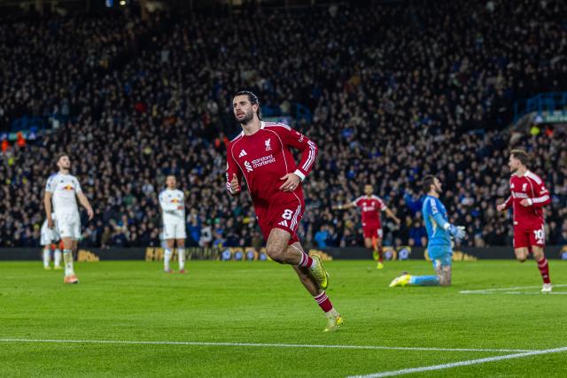 (251207) --  LEEDS, Dec. 7, 2025 (Xinhua) -- Liverpool's Dominik Szoboszlai celebrates after scoring during the English Premier League match between Leeds United and Liverpool in Leeds, Britain, on Dec. 6, 2025. (Xinhua)
FOR EDITORIAL USE ONLY. NOT FOR SALE FOR MARKETING OR ADVERTISING CAMPAIGNS. NO USE WITH UNAUTHORIZED AUDIO, VIDEO, DATA, FIXTURE LISTS, CLUB/LEAGUE LOGOS OR "LIVE" SERVICES. ONLINE IN-MATCH USE LIMITED TO 45 IMAGES, NO VIDEO EMULATION. NO USE IN BETTING, GAMES OR SINGLE CLUB/LEAGUE/PLAYER PUBLICATIONS.