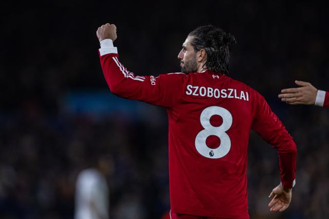 (251207) --  LEEDS, Dec. 7, 2025 (Xinhua) -- Liverpool's Dominik Szoboszlai celebrates scoring during the English Premier League match between Leeds United and Liverpool in Leeds, Britain, on Dec. 6, 2025. (Xinhua)
FOR EDITORIAL USE ONLY. NOT FOR SALE FOR MARKETING OR ADVERTISING CAMPAIGNS. NO USE WITH UNAUTHORIZED AUDIO, VIDEO, DATA, FIXTURE LISTS, CLUB/LEAGUE LOGOS OR "LIVE" SERVICES. ONLINE IN-MATCH USE LIMITED TO 45 IMAGES, NO VIDEO EMULATION. NO USE IN BETTING, GAMES OR SINGLE CLUB/LEAGUE/PLAYER PUBLICATIONS.
